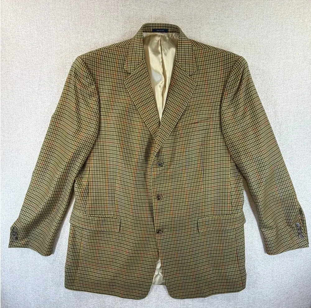 Hart Schaffner Marx Mens 46L Brown Loro Piana Cashmere Houndstooth Blazer Jacket